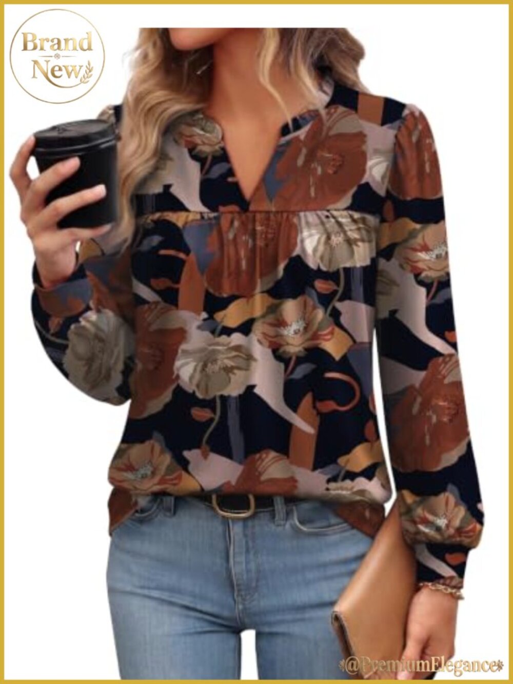 Women's Ruffle V-Neck Pleated Long Sleeve Tunic Blouse Dressy Casual